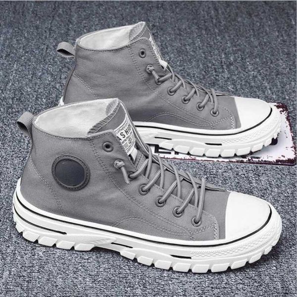 Mens Canvas Shoes Male High Top Casual Espadrilles British Style Gray Skateboarding Vulcanized Shoes Comfort Sneakers 2023 NewC241207