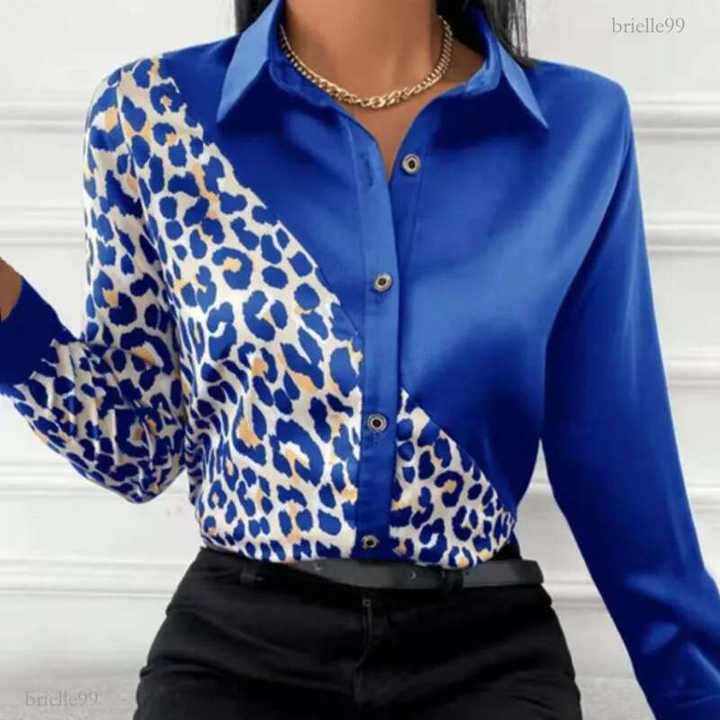 Women&#039;s Blouses & Shirts Leopard Patchwork Casual Shirt Blouse Woman Autumn Fashion Button Long Sleeve For Women 2021 White Print Office Top