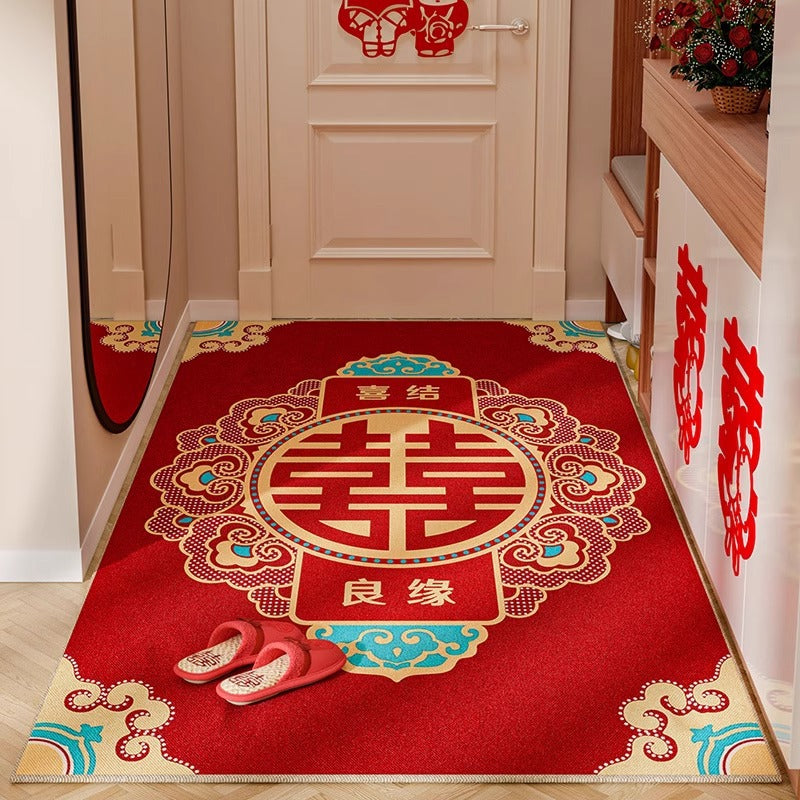 Wedding Floor Mats for Wedding Reception, Red Double Happiness Entrance Floor Mats