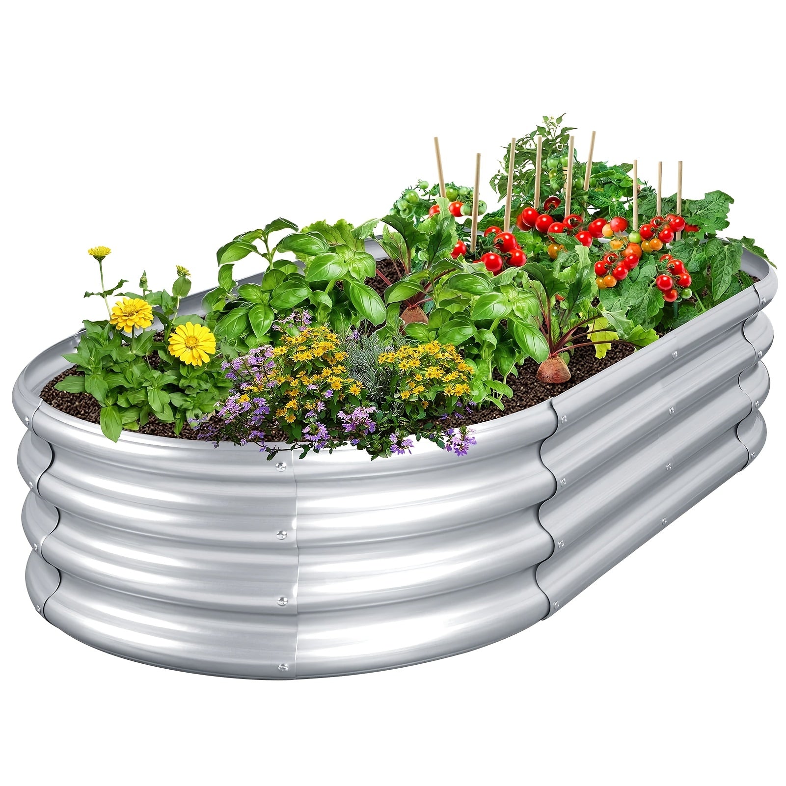 TEMU Galvanized Raised Garden Bed Metal, Outdoor Garden Planters, Large Galvanized Raised Planters 4ft (l) X2ft (w) X1ft (h), Silver