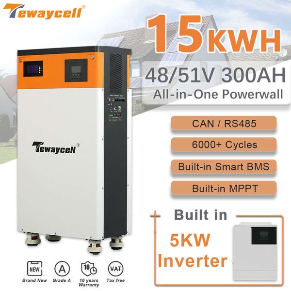 Tewaycell 300AH 15KWH Powerwall LiFePO4 Battery Pack 48-51V All-in-One Lithium iron Phosphate CAN RS485 Monitor Built-in-BMS DDP