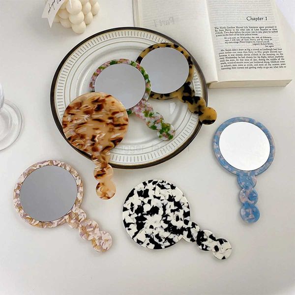 1 pc retro handle mirror multiple options round acetic acid sheet geometric mirror portable small mirror with handle make upXJ240813