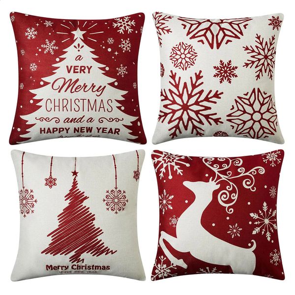 Christmas pillowcase Christmas decoration throw 4 pillowcases throw pillowcases with holiday decoration 241204