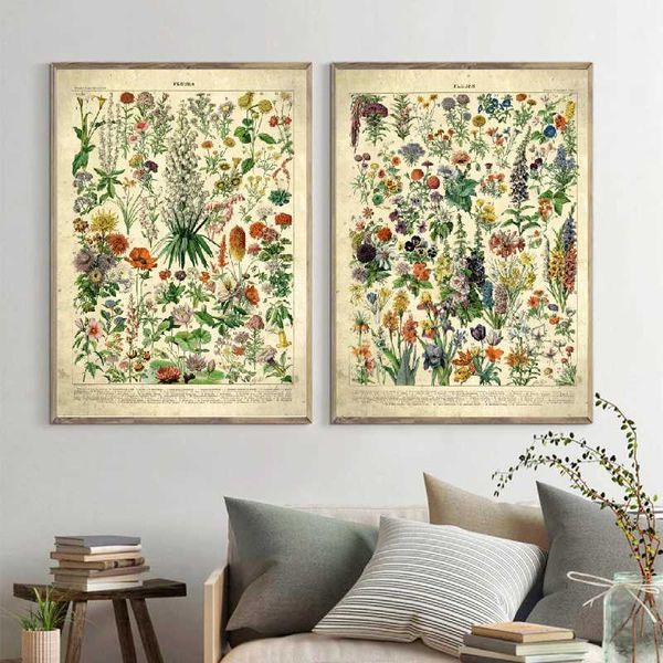 French Flowers Retro Posters and Prints Plants Retro Wall Art Canvas Living Room Home Decoration Images W241128