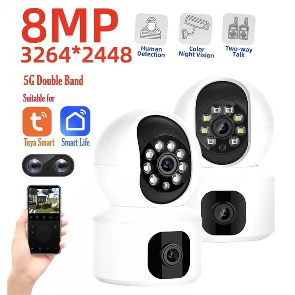 New 8MP WiFi IP Camera Dual Lens Baby Monitor Color Night Vision Human Autatic Tracking Video Smart He Surveillance Camera Y241227