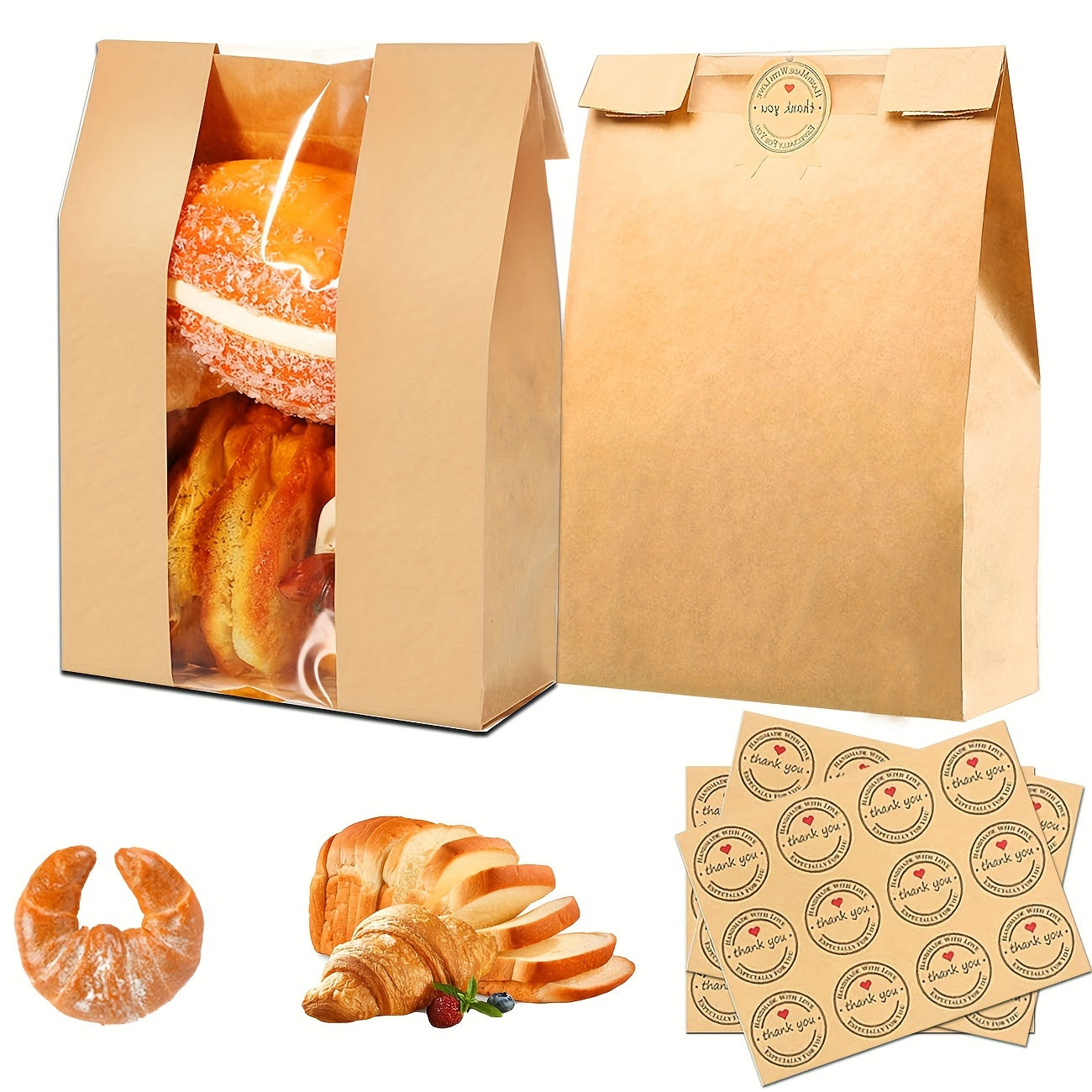 TEMU 130 Pcs Paper Bread Bags With Window × 8.26 × 3.54 Bread Baking Bag Storage Bag Suitable For Storing All Kinds Of Desserts Such As Bread, And