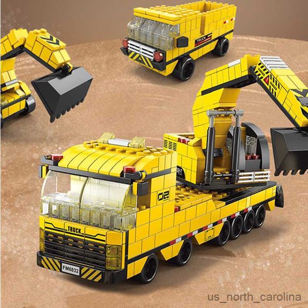 ZP 6in1 NEW Excavating hinery Engineering Vehicle Crane Car Truck Material Model Building Blocks Sets Toy City R230905