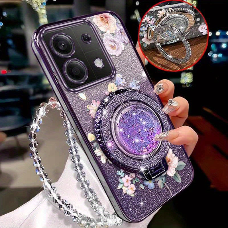 TEMU Estuche para Redmi Note 13 con diseño de flores brillantes y cuentas transparentes, al tacto, ideal para versión del Fashion