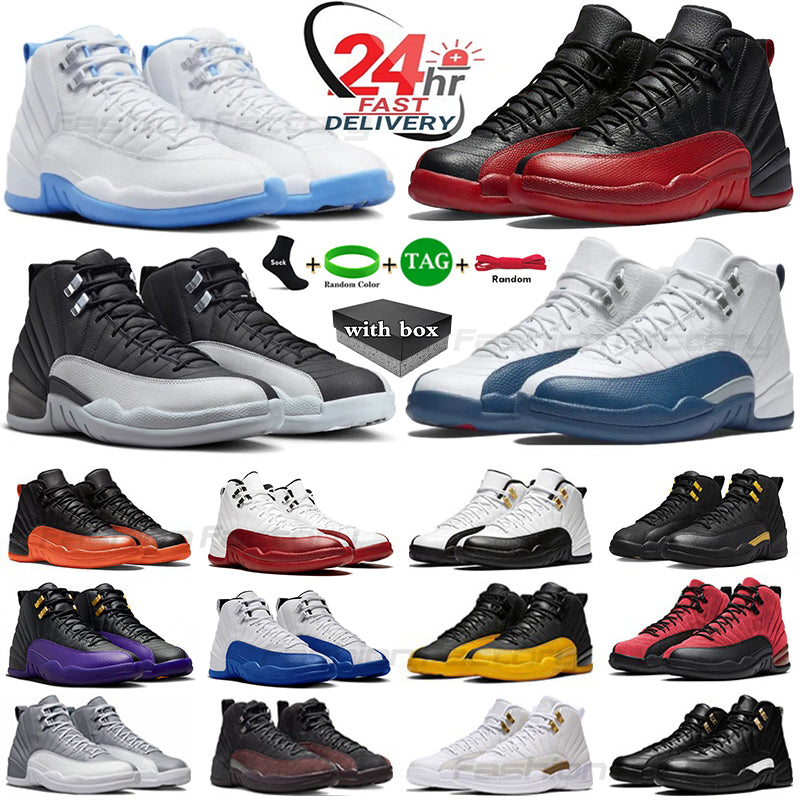 With Box Blueberry Melo 12s Basketball Shoes Cherry Flu Games 12 Mens Red Black Taxi Playoffs Brilliant Orange Wolf Grey Royalty Pink womens Sports