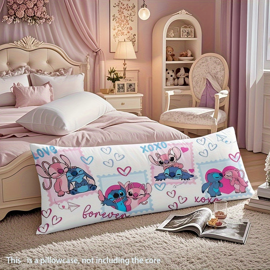 TEMU Stitch And Heart Print Rectangular Pillowcase - 50, 8x137, 16cm, Zipper Closure, No Insert Included, Cozy Polyester Cushion Cover For Bedroom,