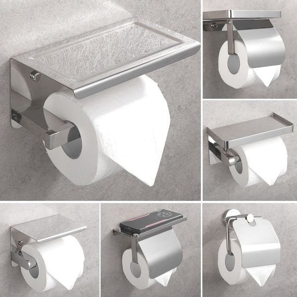 Toilet Paper Holders 304 Stainless Steel Tissue Box Roll Stand Mobile Phone Bathroom Bath Set Accessories 230308