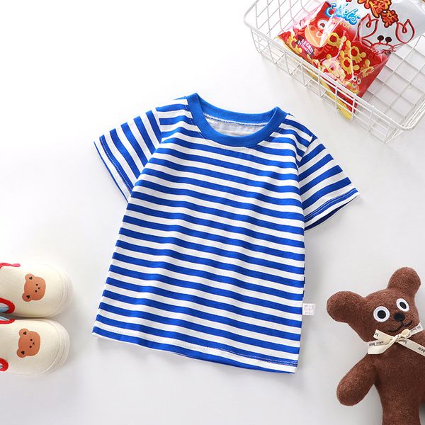 XW151 Boys and girls single piece baby bottoming shirt manufacturers wholesale striped new children&#039;s T-shirt summer short-sleeved pure