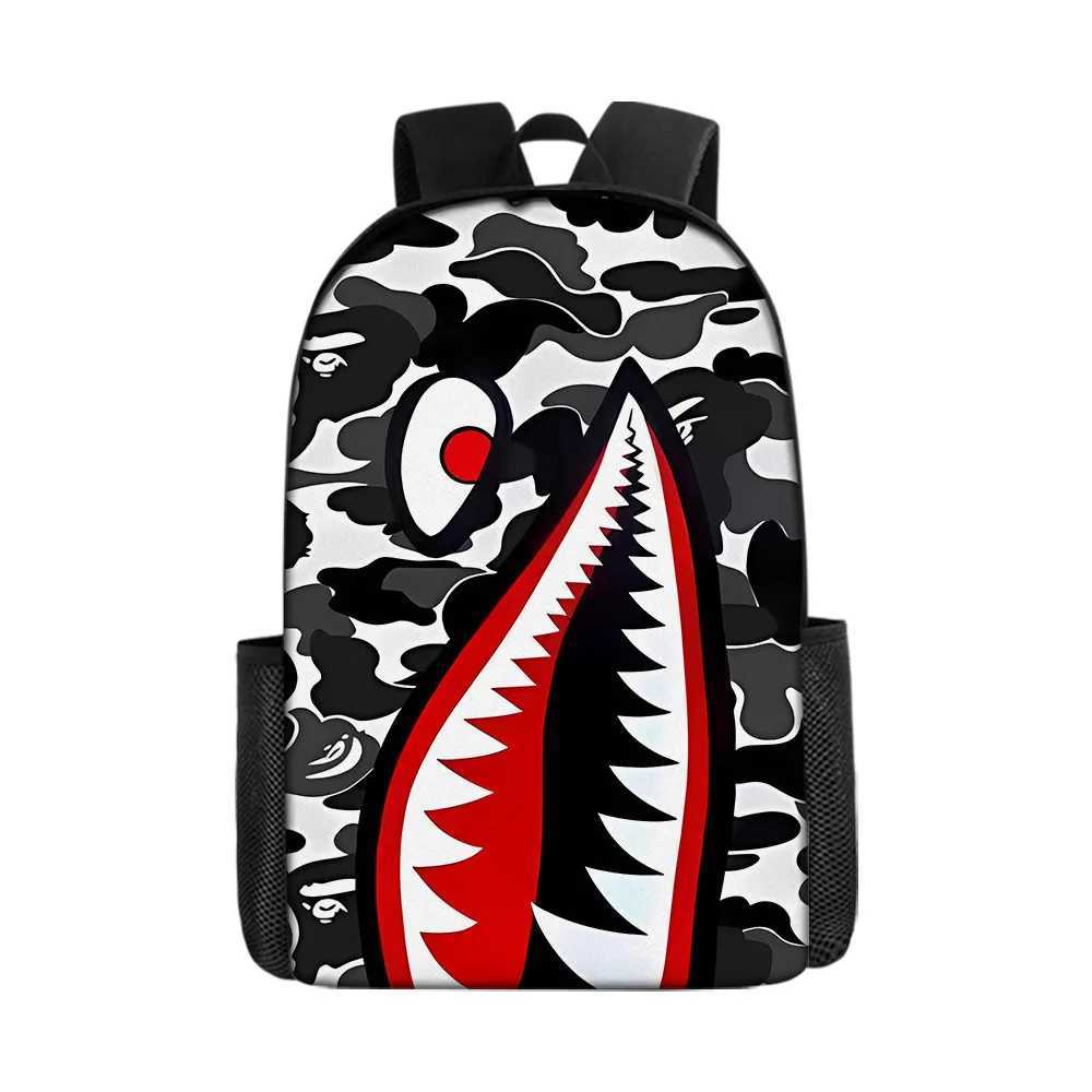 Anime Backpack Elementary Bookbag Travel Backpack Cartoon Shark Print Elementary School Student School Bag Mochila Infantil Back