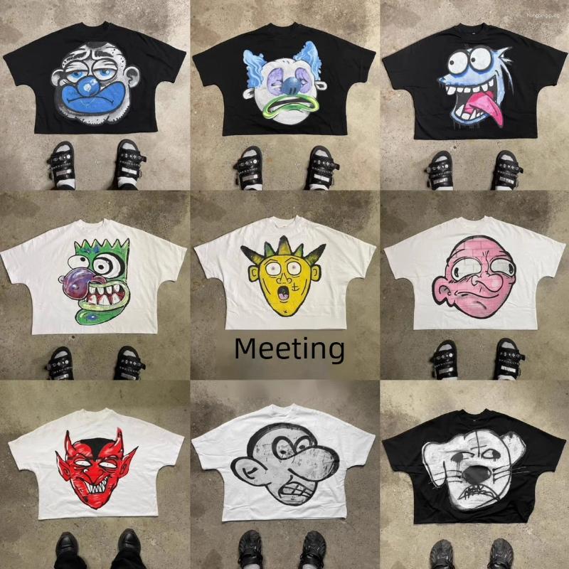 Men&#039;s T Shirts Blutosatire Boxy Fit Tee Creative Cartoon Printing Trendy Loose-fit Round Neck Short Sleeves Cross-border Style
