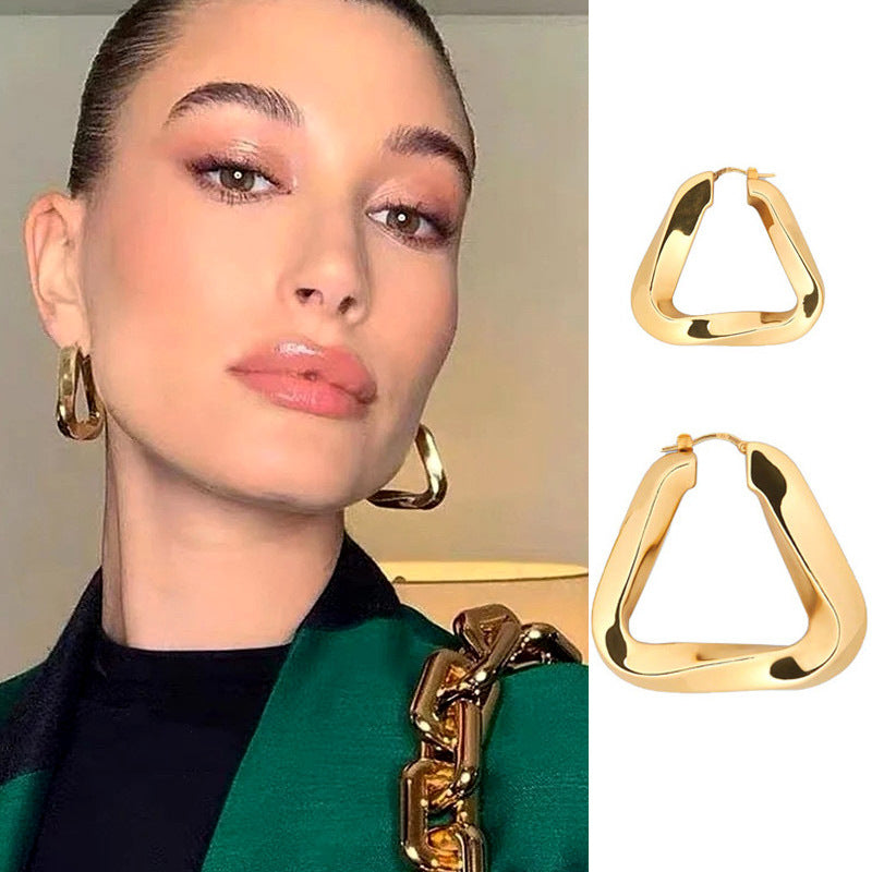 Metallic Studs Earrings Irregular Shape Hoops