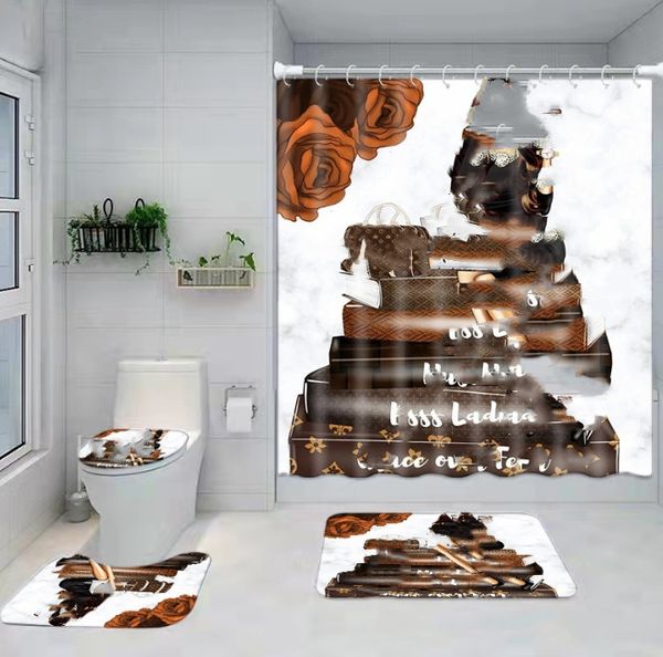 Top Digital Printing Waterproof Shower Curtain Toilet Partition Curtain Non-Slip Mats