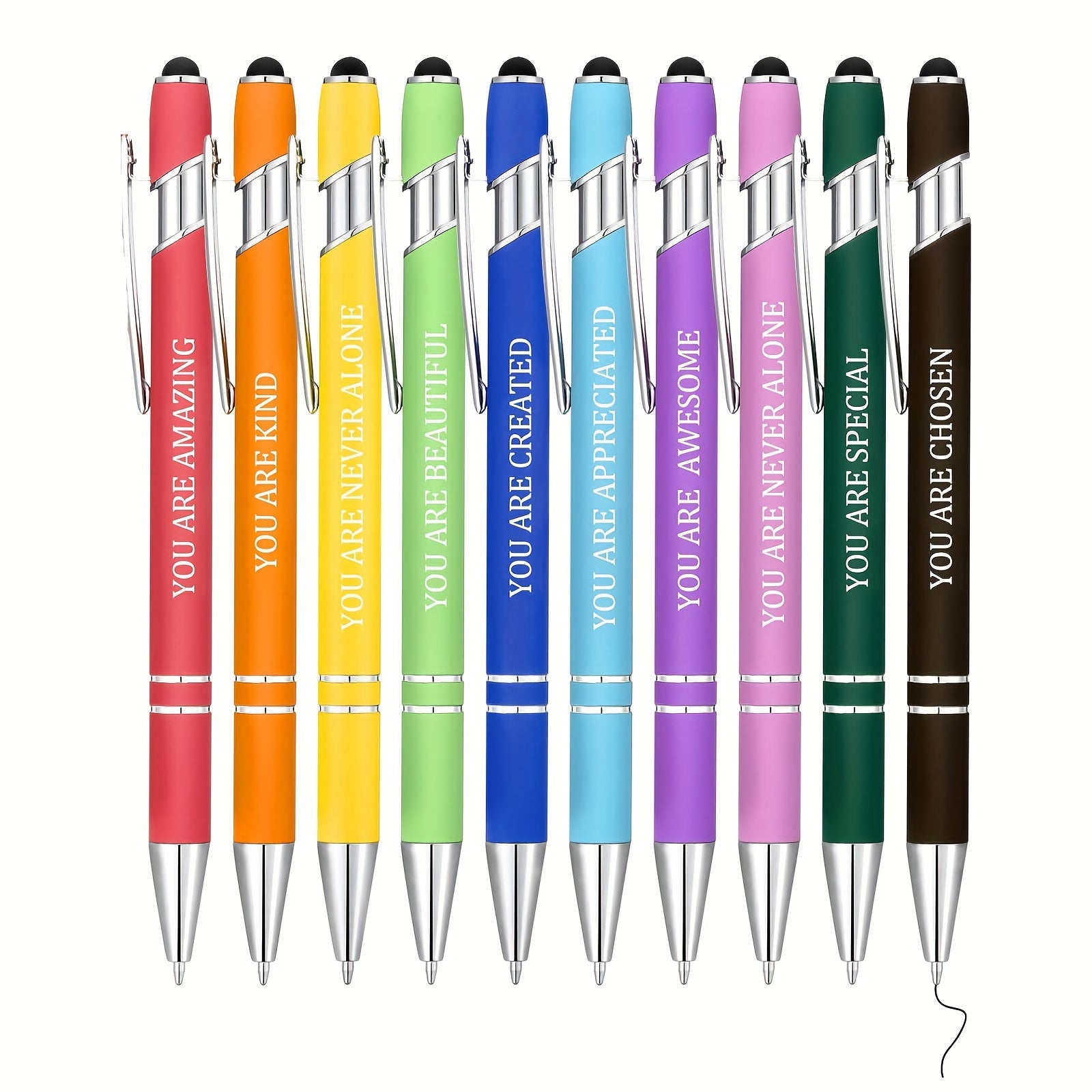 TEMU 10pcs Inspirational Pens, Ballpoint Pens Bulk, Motivational Pens With Stylus Tips, Positive Funny Ink Pens With Sayings, Writing Pens, Thank You