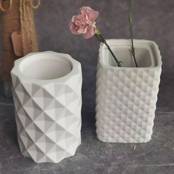 Dried Flowers Vase Geometric Concrete Planter Silicone Mold Round Cement Flowerpot Vase Handmade Plaster Home Decor Epoxy Mould