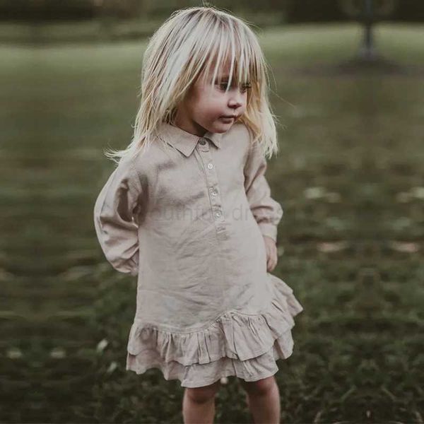 Autumn Childrens Shirt Collar Long-Sleeved Dress Vintage Double-Layer Ruffled Cotton And Linen Pullover Cute Baby Girl DressesM240722