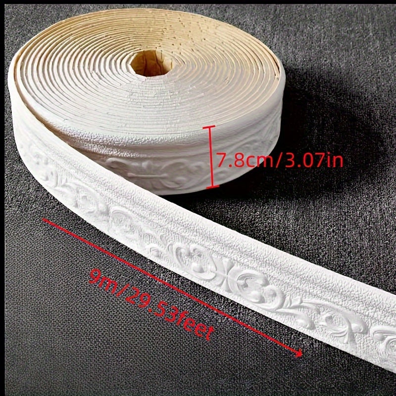 TEMU 9m 3d Self-adhesive Thickened Waistline Border Door Frame Background Wall Border Edge Sealing Strip, 50cm Width, White With Brown Wood Grain