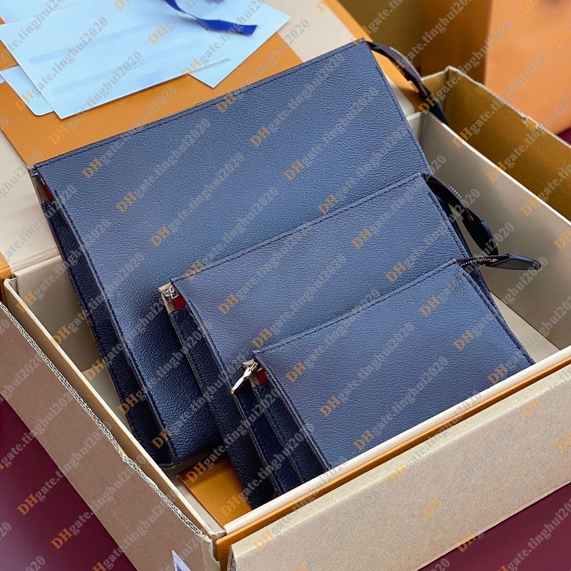 Ladies Fashion Casual Designe Luxury 3 In 1 Trio Toilet Pouch Bag Cosmetic Bag Toiletries Pouch Clutch Bag Totes Handbag Wallet TOP Mirror Quality M