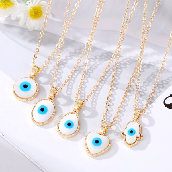 Evil Eye Resin Water Drop Heart Hamsa Hand Pendant Necklaces For Women Turkish Blue Eye Choker Necklace Party Jewelry