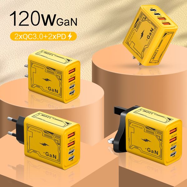 PD 120W Smart Plug Dual Type-C Dual USB Multi Port Adapter Charging Mobile Phone Home Charger Travel Chargers