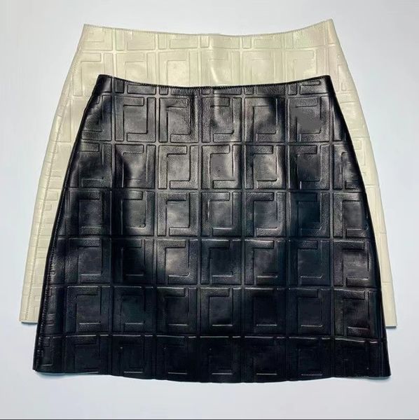 2024SS High Quality Designer PU Leather Skirts Fashion Letter Print High Waist Hip A-Line Skirt