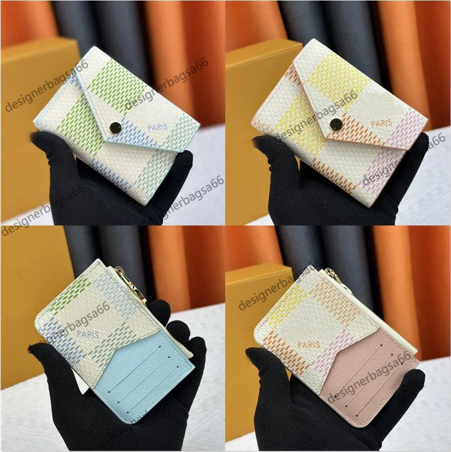 new color Green-Pink Chessboard Romy Women Luxurys Designers Card Holders Bags Wallets Bag Genuine Leather Ladies Travel Wallets Coin Purse With Gif