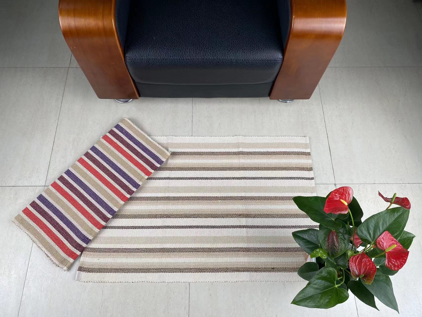 Soft Durable Hand-Knit Cotton Floor Mat - Vibrant Colors& Good Ventilation & High Absorbency