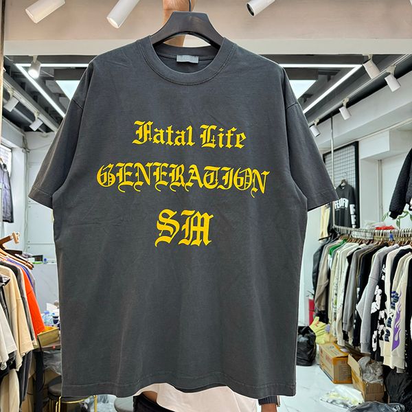 Vintage Tees T Shirts Mens Shirt Yellow Letters Printed US Size Pure Cotton Tshirts Real Pics 24SS