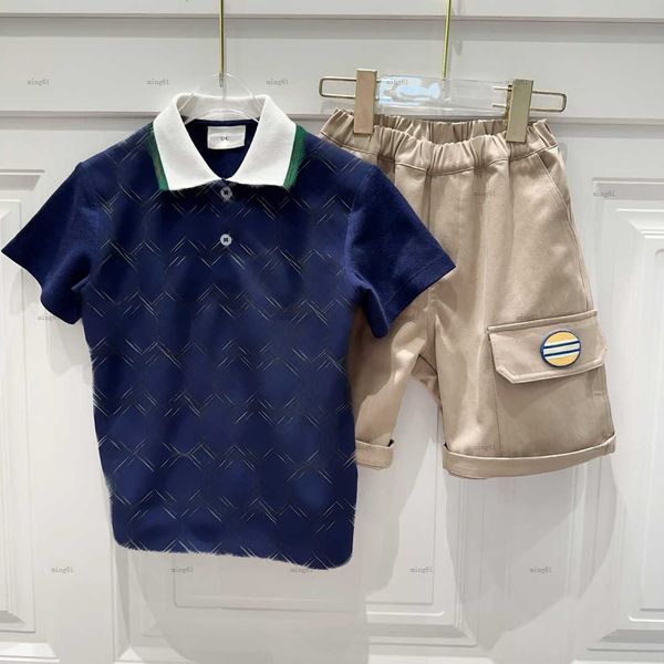 Brand baby Short sleeved suit summer lapel boys T-shirt set designer kids clothes Large letter printing POLO shirt and khaki shorts