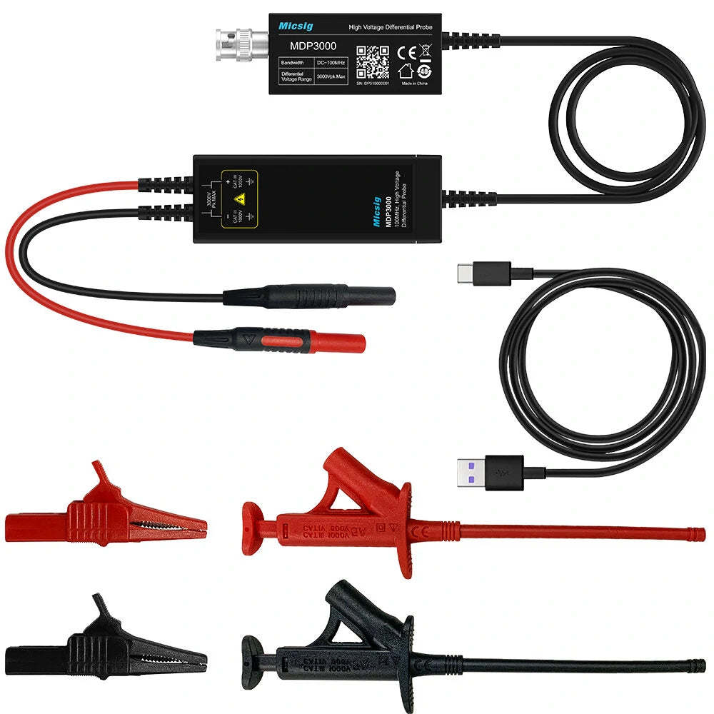 MicsigDP700 DP1500 DP3000 High-Voltage Differential Probe 100MHz 3000V BNC Type-C Ultra-Low Noise Top Rated Diagnostic