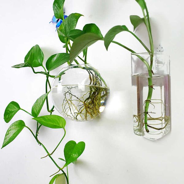 Vases Eroupen Glass Hydroponic Wall Flower Vase Wall Decoration Hanging Green Plants Vase Nordic Home Decor Fish Tank Gift P230411