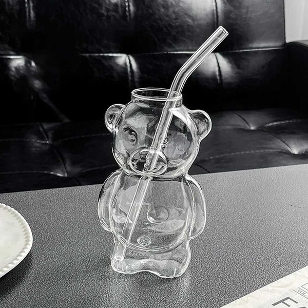 Cartoon Bear Shaped Coffee Mug Clear Glass Cup Bear Shaped Glass Cup Beverage Glasses for Girlfriends Female Birthday Gift Y240813
