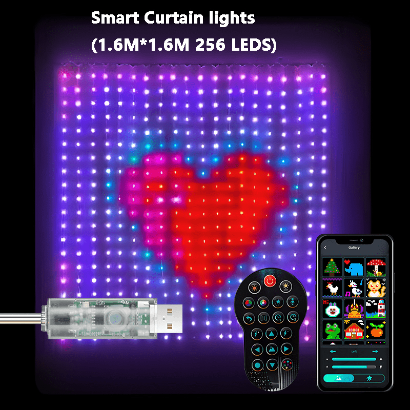 TEMU 400leds Christmas Curtain Lights, 400leds Smart App Controlled, Diy Text And Animation Display, Music Sync Light Garland For Christmas And