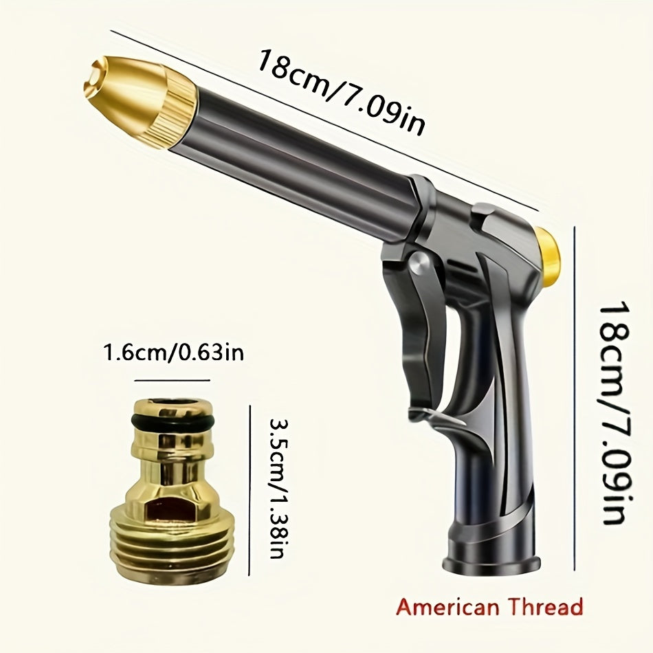 TEMU 1pc High-pressure Car Wash With Adjustable Nozzle - Black & Golden, 7.09" Length, Ideal For Effortless Cleaning Of Cars, Gardens & Pets