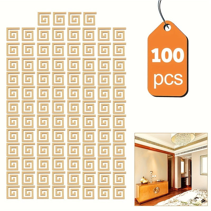 TEMU 100pcs, Geometric Thread Acrylic Mirror Wall Stickers, Shatterproof Self-adhesive Corner Line Skirting Ceiling Stickers, Geometric Greek Border