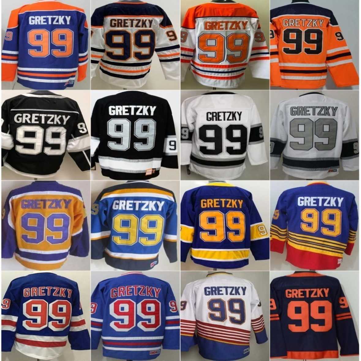 Men Ice Hockey 99 Wayne Gretzky Jersey Reverse Retro Retire Blue White Black Orange 1979 1988 1996 CCM Vintage Sport Jerseys Uniform Stitched Good Q