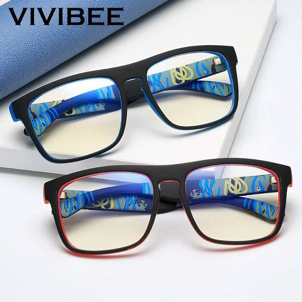 VIVIBEE matte black anti blue gaming glasses frame square mens trend blocking radiation office computer neutral glasses M240902
