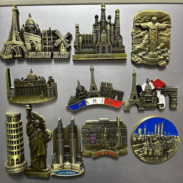 Metal Refrigerator Magnets Fridge Barcelona Vatican Malaysia Twin Towers Brazil Jesus Vienna France Paris Tourist Souvenir Y240816