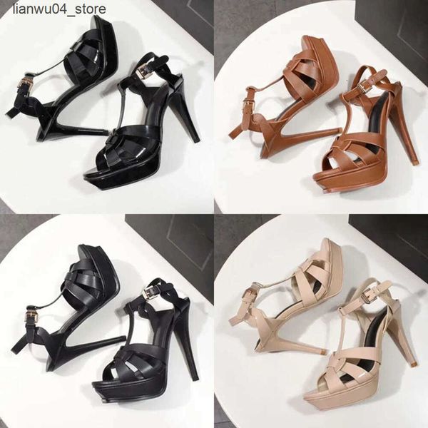 Slippers 10cm 14cm Women High Heels Dress Shoes Designer Genuine Leather Pumps 10-14 Cm Lady Sandals Wedding Black With Box NO23 H250115