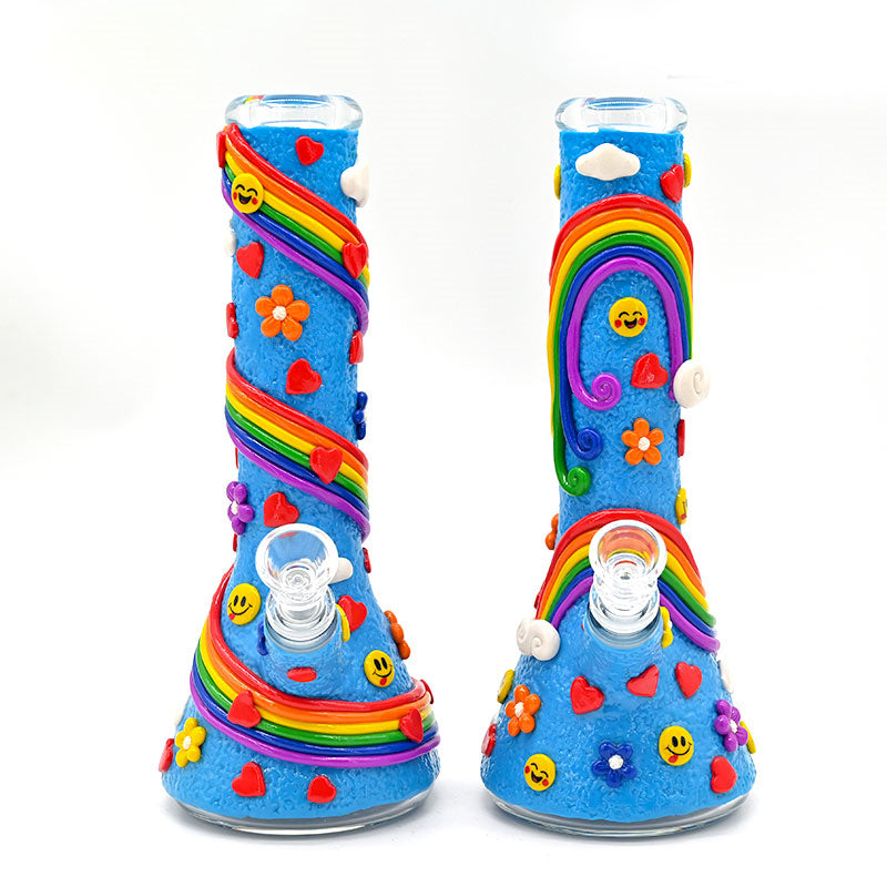 10in Polymer Clay Rainbow Glass Water Pipe,Glass Hookah,Glass Bong,Desktop Decoration,Handicraft Ornament For Festive Home Office Living Room,Smokin