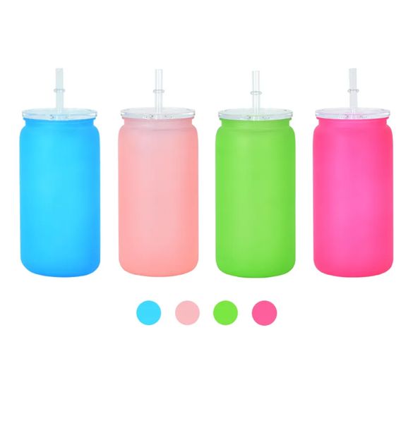 PA Free 16oz Acrylic Libbey Plastic Can With Straw Mason Jar Cups Single Wall 4 Colors Beer Can Mugs For UV DTF Print Juice cup