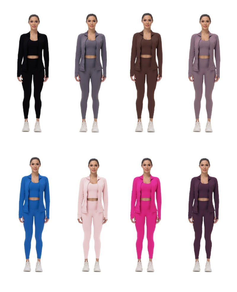 Women&#039;s Three-Piece - Two-pieces- one Piece Athletic Set with Breathable Zip Top, Elastic Leggings Comfortable Support Bra