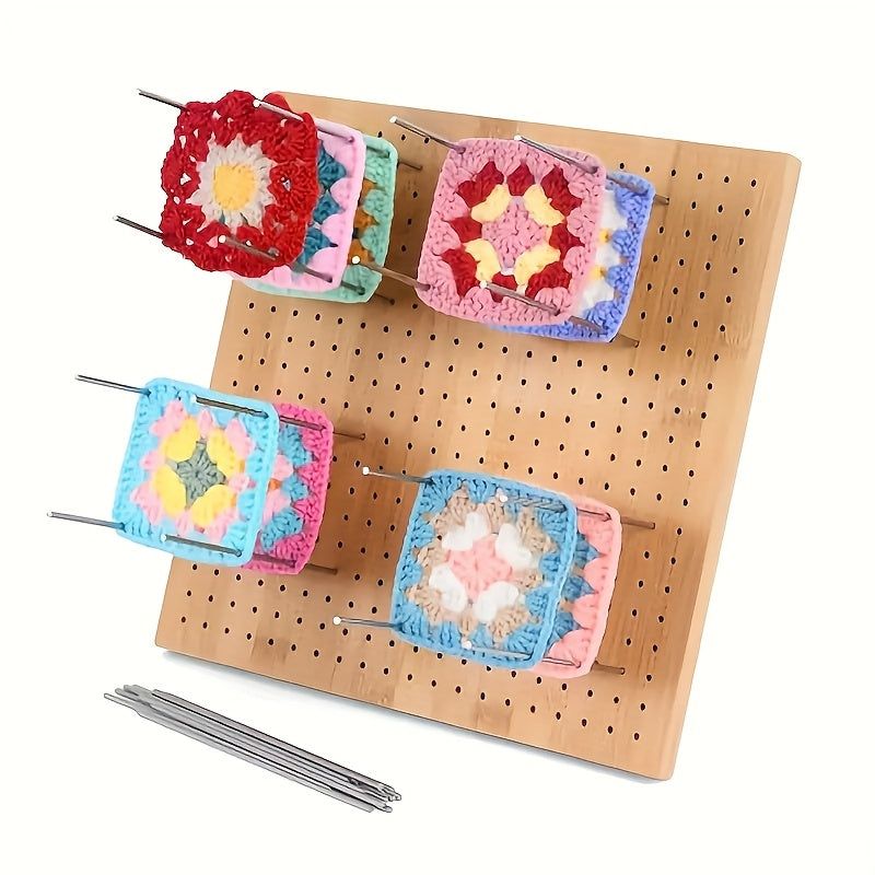 TEMU 1pc 7.7-inch Crochet Barrier Board With 8 Hooks-dots - Bamboo Wooden Grid For Easy Knitting, Ideal For Crochet Projects, Perfect Wooden Crochet