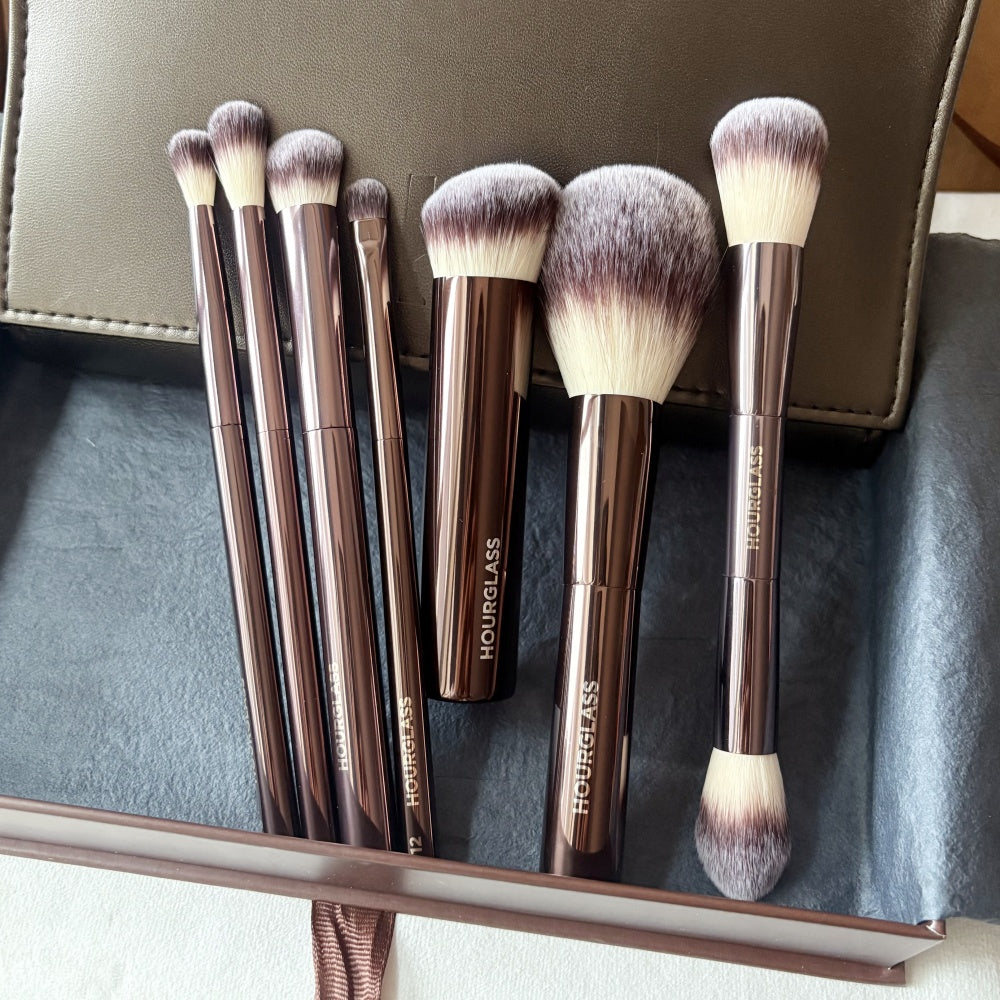 Hourglass Vegan Makeup Brush Travel Set 7-Brushes without Pouch Synthetic Hair Metal Handle Cosmetic Brush Kit