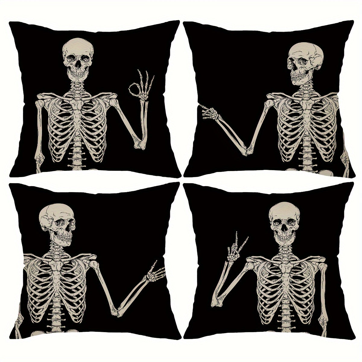 TEMU 4pcs, Decorations Throw Pillow Covers, Day Of The Dead Black Skeleton Decor Cushion Covers, 18in*18in, Farmhouse Holiday Party Pillowcases, For