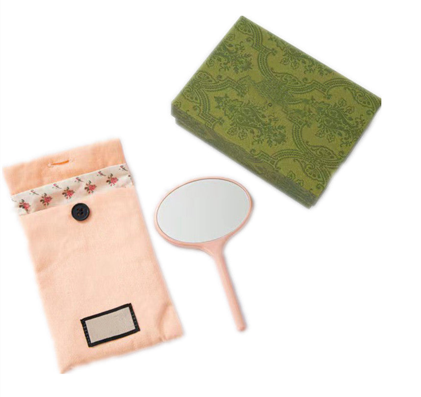 Designer pink handheld makeup mirror+storage bag set portable and cute small mirror Girl grooming tools