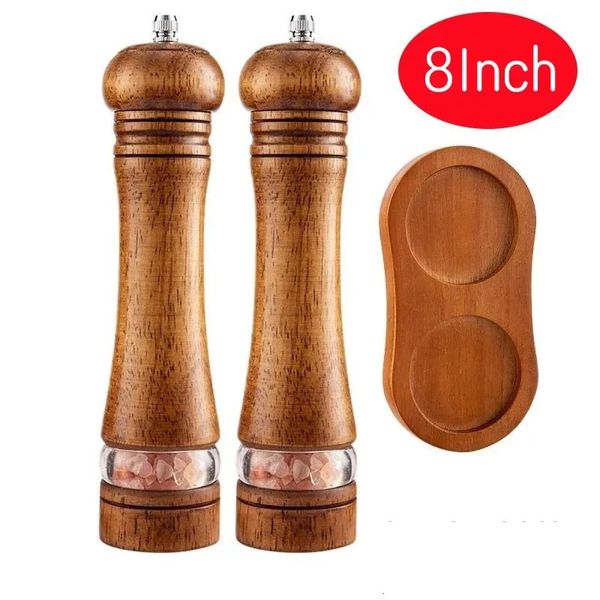 8Wooden Salt and Pepper Grinder Sets Household Manual Sea Salt Shakers Grinding Spice Mills Black Pepper Grinding Base Sets 250211
